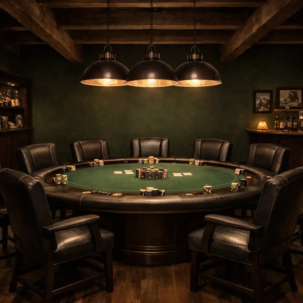 Interior of the dedicated Poker Room with a large table and chairs